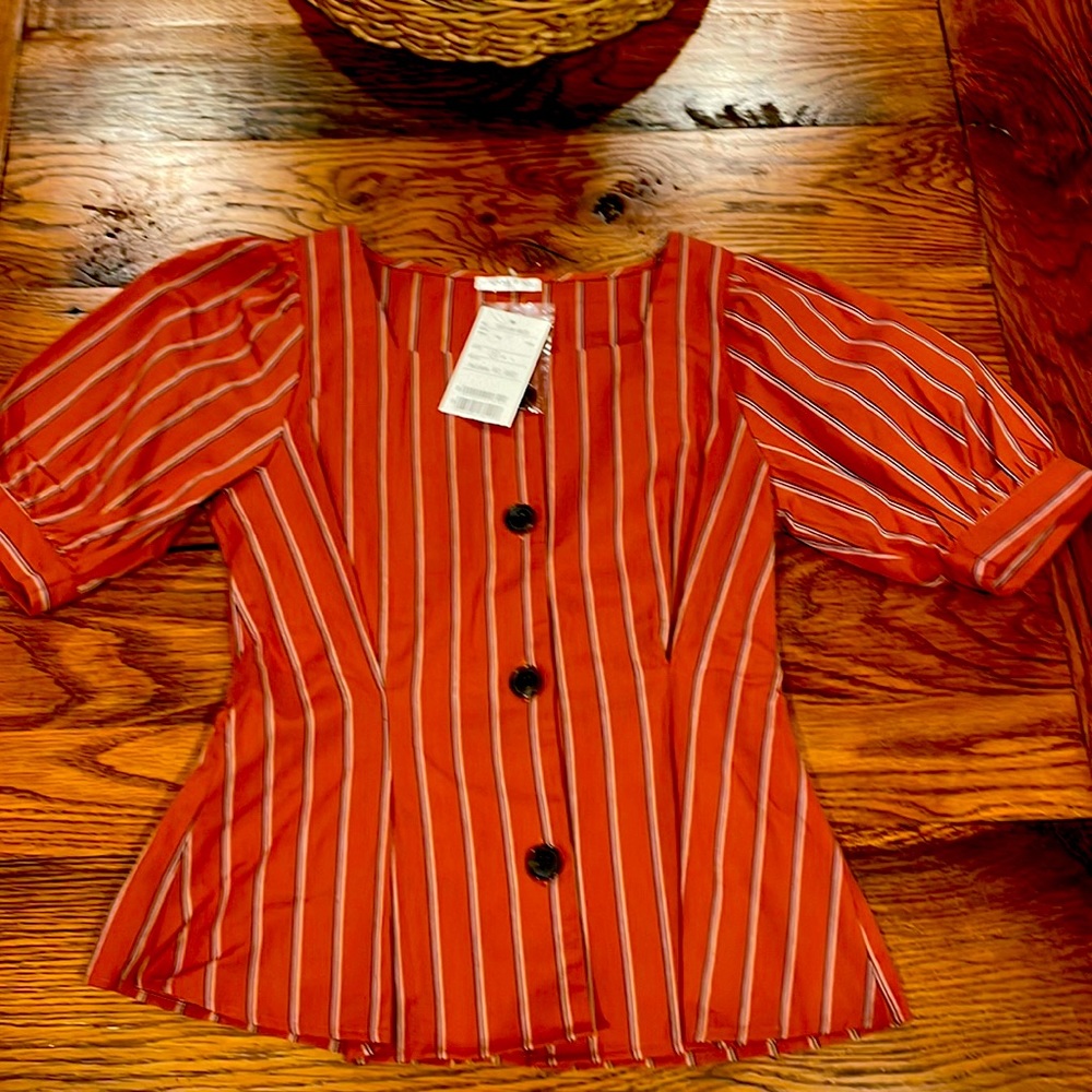 Colza Top, size small, rust with stripes NWT